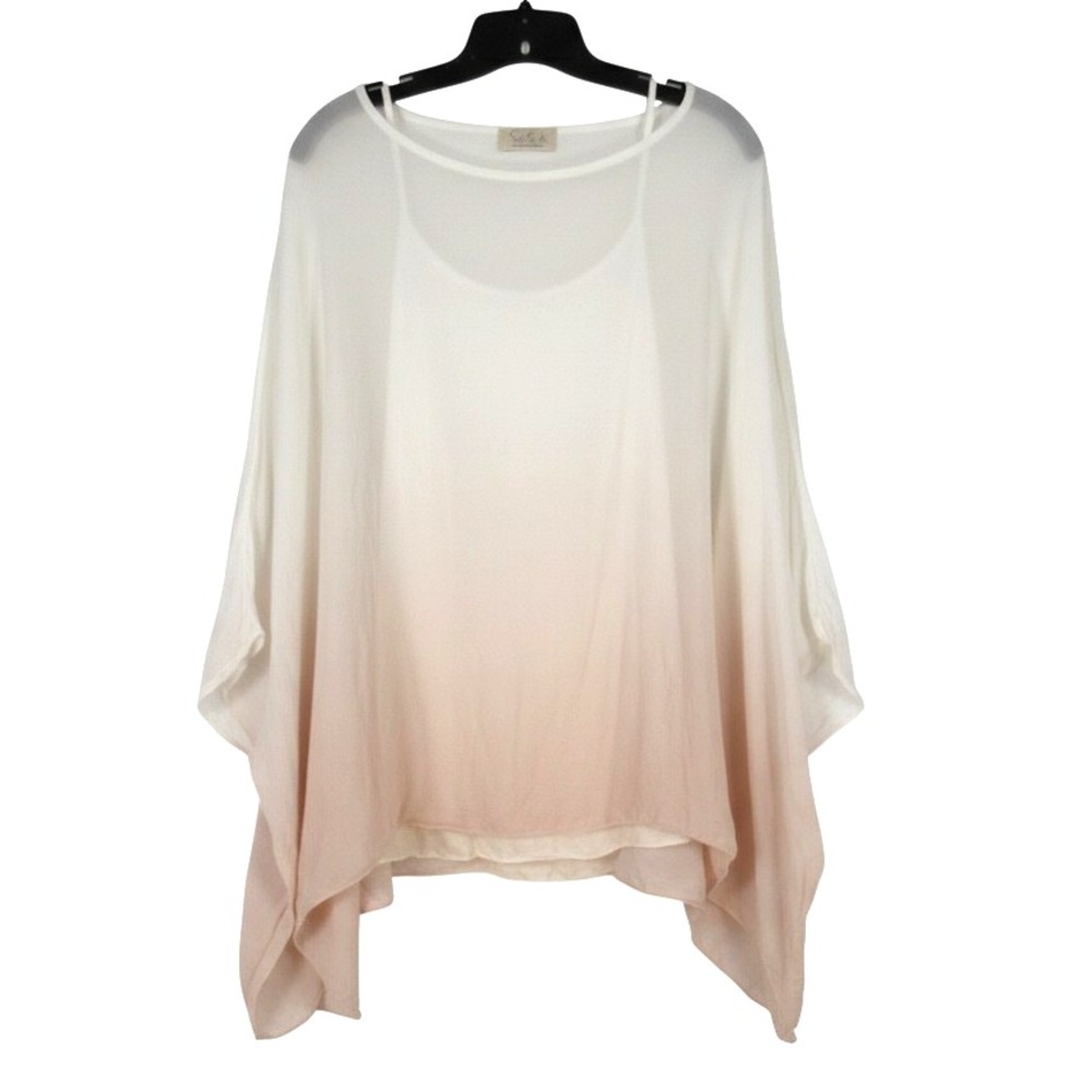 SOFIA ITALY Pink/White Ombre SILK Dolman Sleeves ASYMMETRIC HEM Blouse w/Cami M